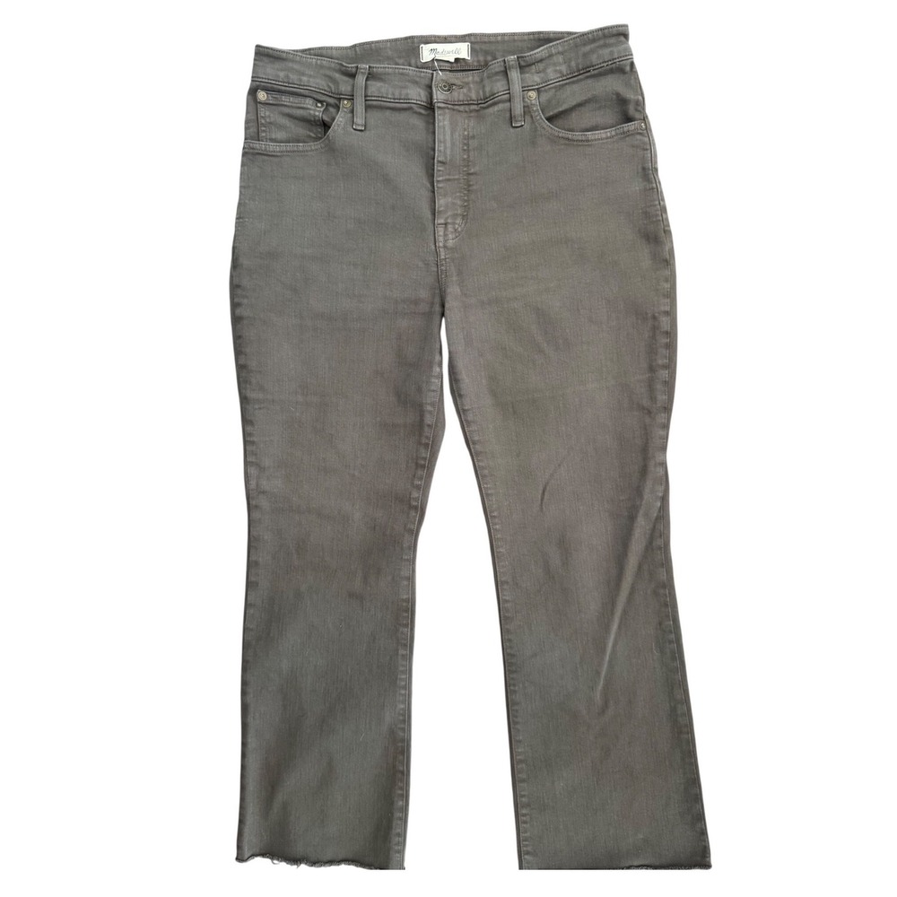 Madewell Mid-Rise Kick Out Straight Leg Jeans Olive Green Raw Hem Sz 31
